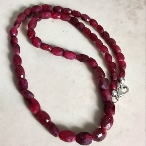 Genuine Faceted Rubies Necklace w/Sterling Silver Clasp